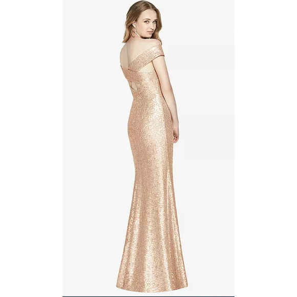 NEW! Dessy Collection Size 2 Mermaid Maxi Sequin Dress Rose Gold $285 msrp I24-7 - Picture 2 of 10